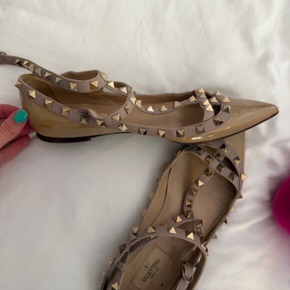 Valentino Garavani Rockstud patent leather ballet flats Tan Size 38 - Picture 4 of 5